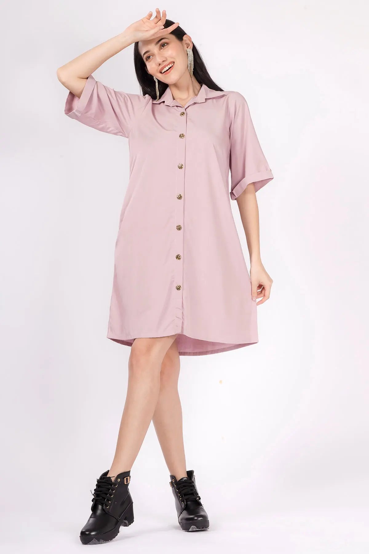 Mauve Bamboo Cotton Shirt Dress SNEHA B