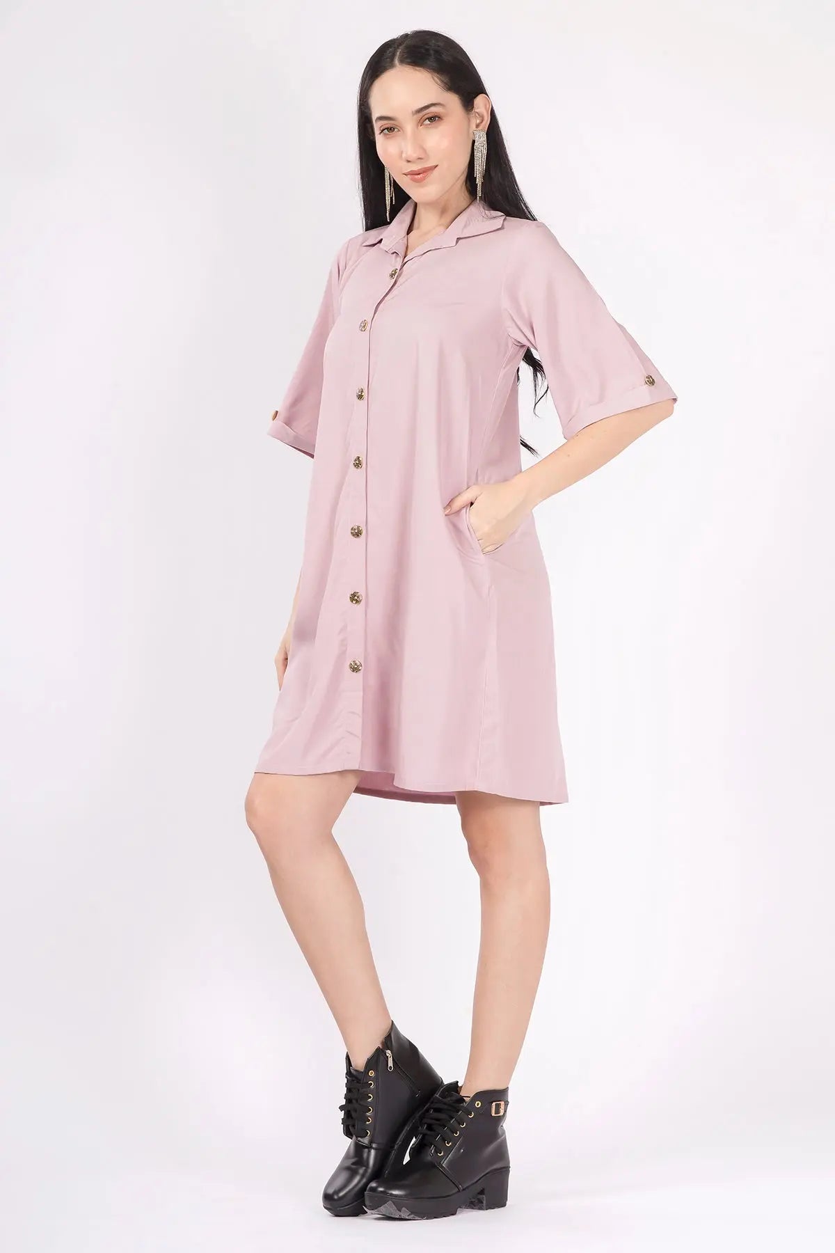 Mauve Bamboo Cotton Shirt Dress SNEHA B