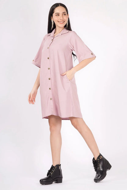 Mauve Bamboo Cotton Shirt Dress SNEHA B