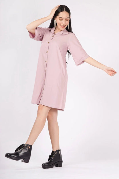 Mauve Bamboo Cotton Shirt Dress SNEHA B