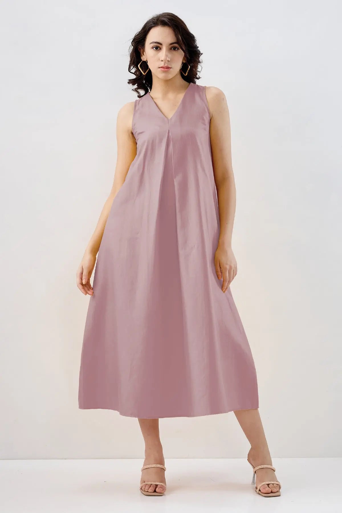 Mauve Box Pleated Cotton Dress SNEHA B