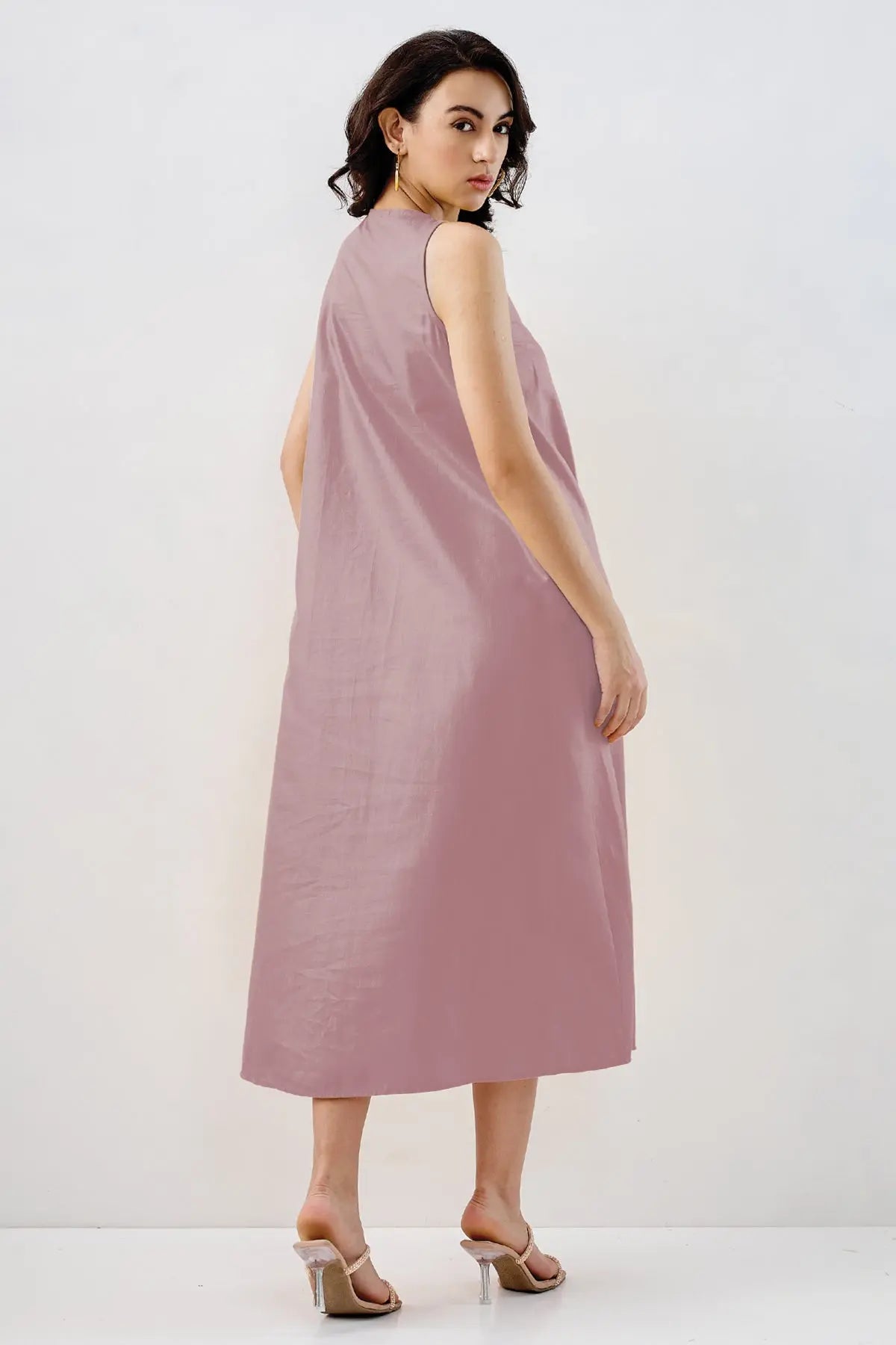 Mauve Box Pleated Cotton Dress SNEHA B