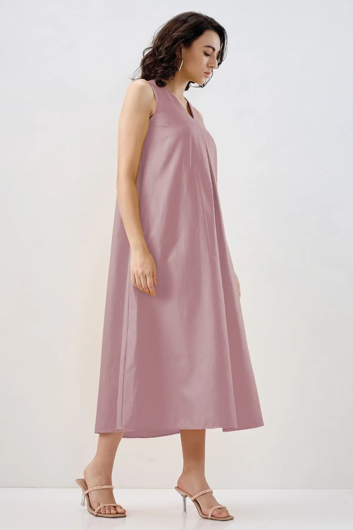 Mauve Box Pleated Cotton Dress SNEHA B