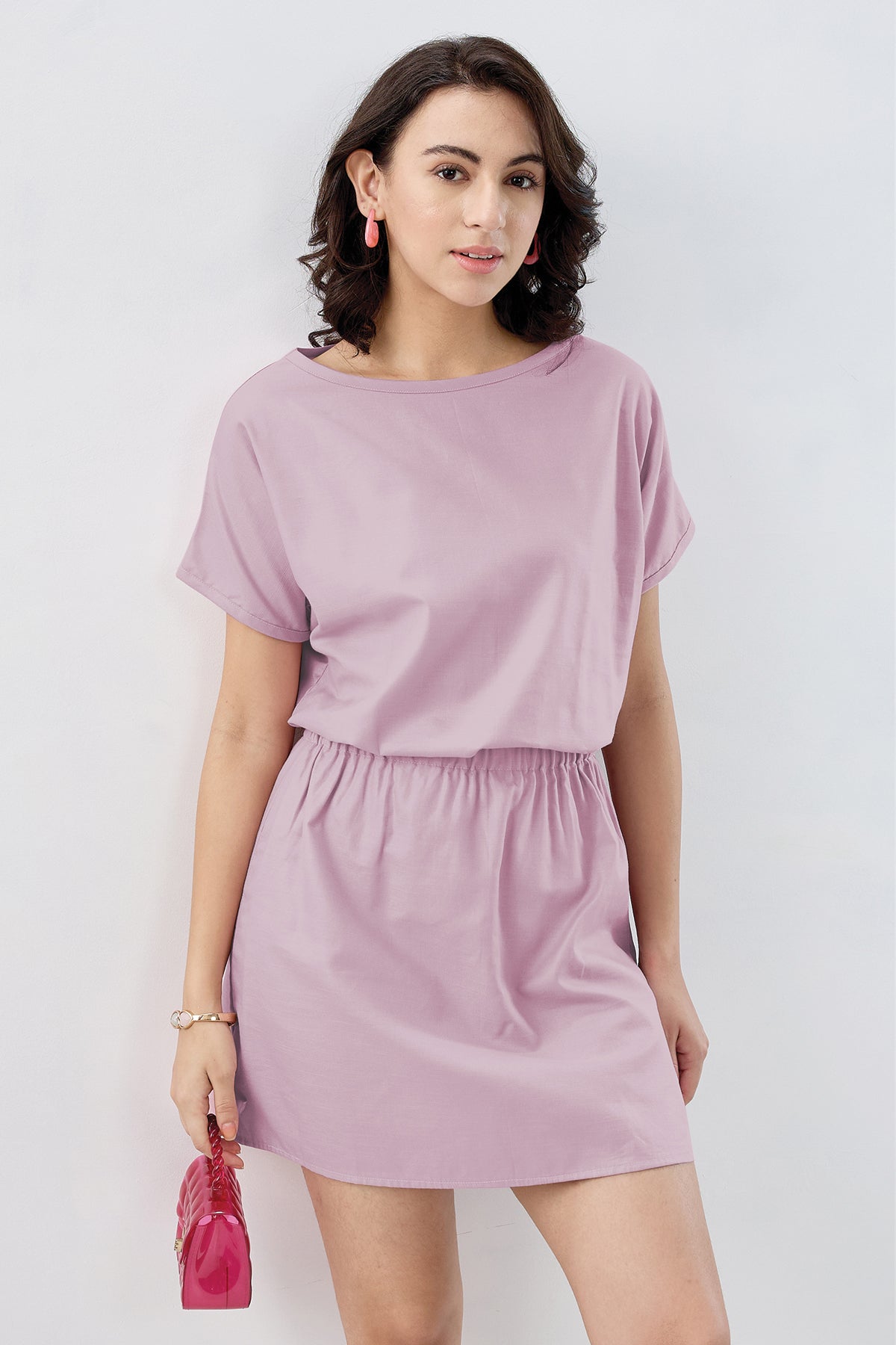 Mauve Elasticated Mini Dress