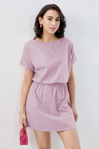 Mauve Elasticated Mini Dress