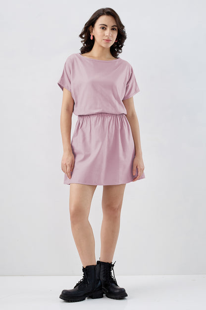 Mauve Elasticated Mini Dress