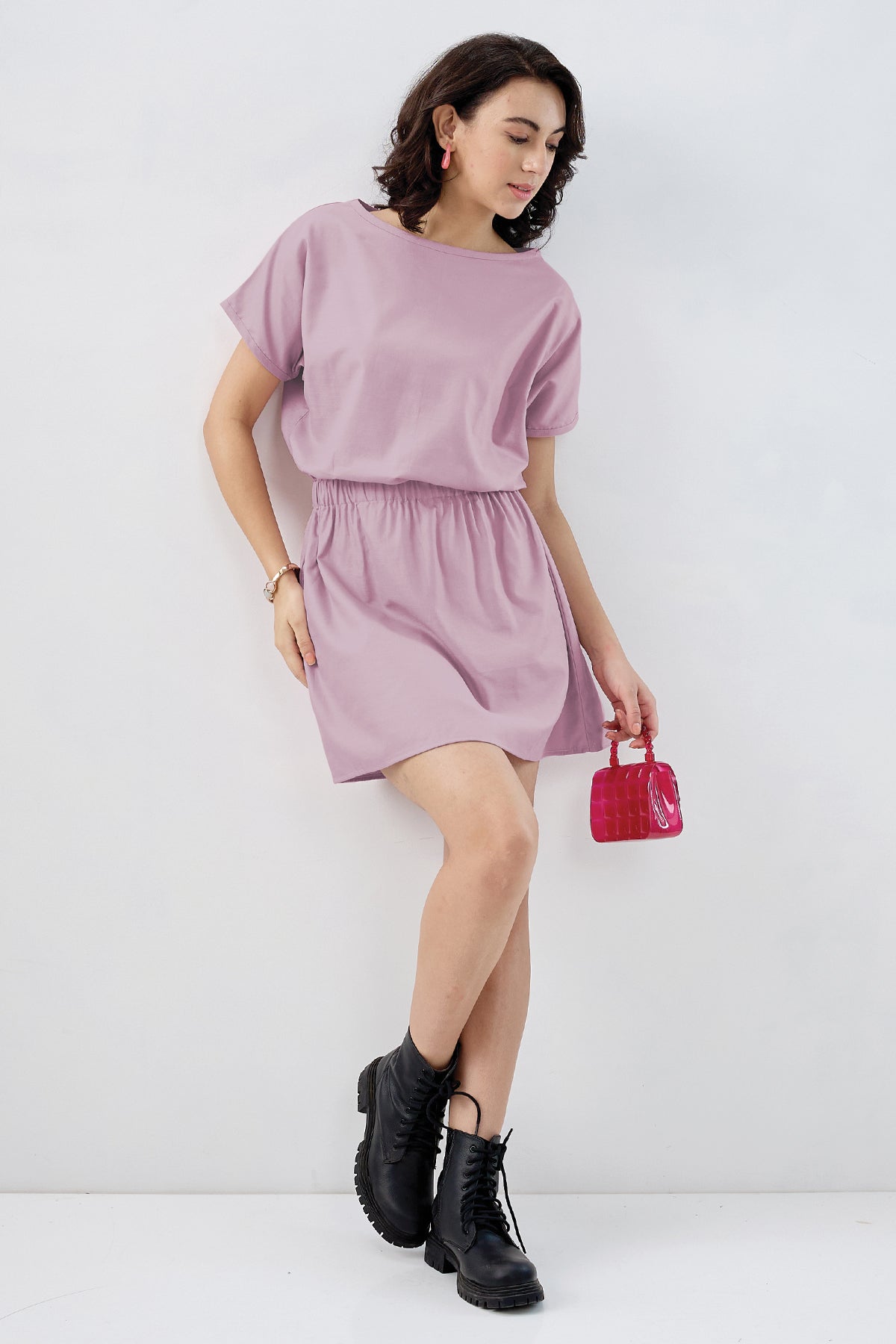 Mauve Elasticated Mini Dress
