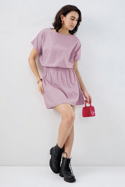 Mauve Elasticated Mini Dress