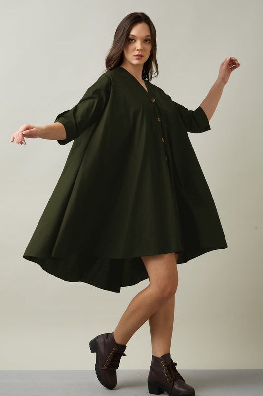 Military Cotton Oversize Dress