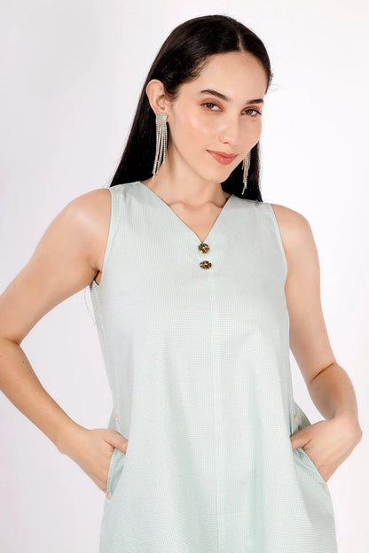 Mini Checks Green Cotton Dress SNEHA B