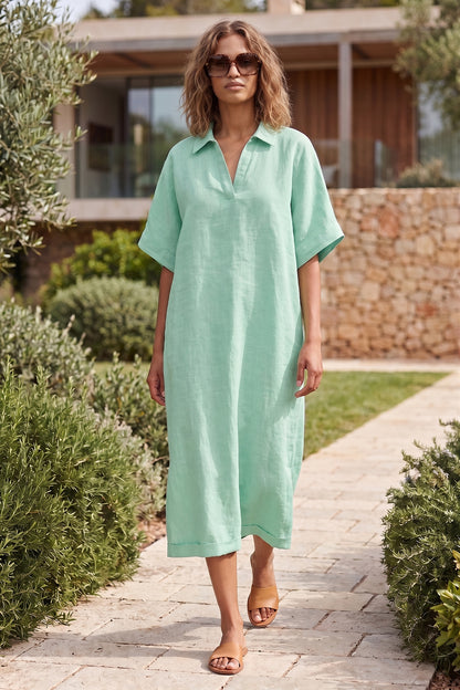 Mint Green V-Neck Collar Dress