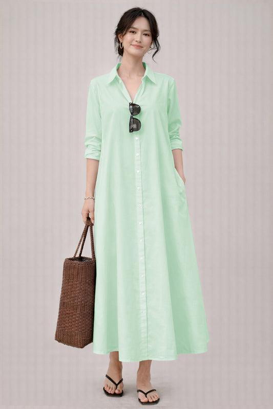 Shop Minty Cotton Maxi Shirt Dress for women by SNEHA B