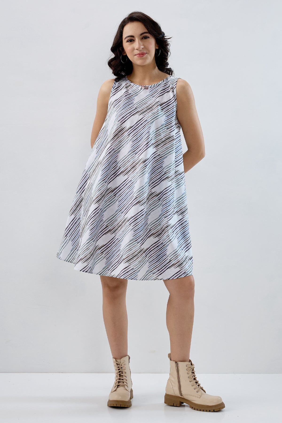 Multi White Cotton Flare Dress