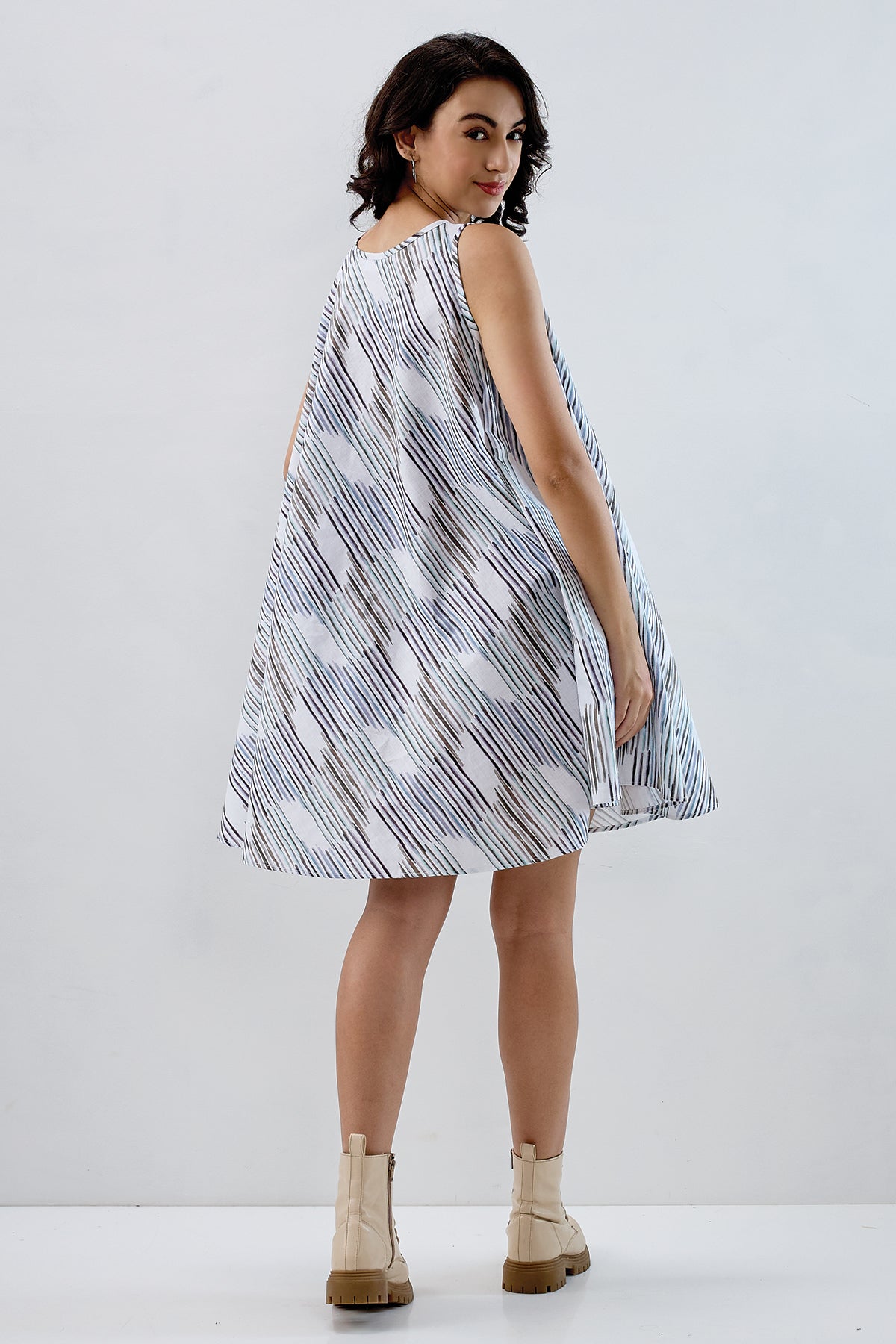 Multi White Cotton Flare Dress