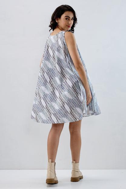 Multi White Cotton Flare Dress