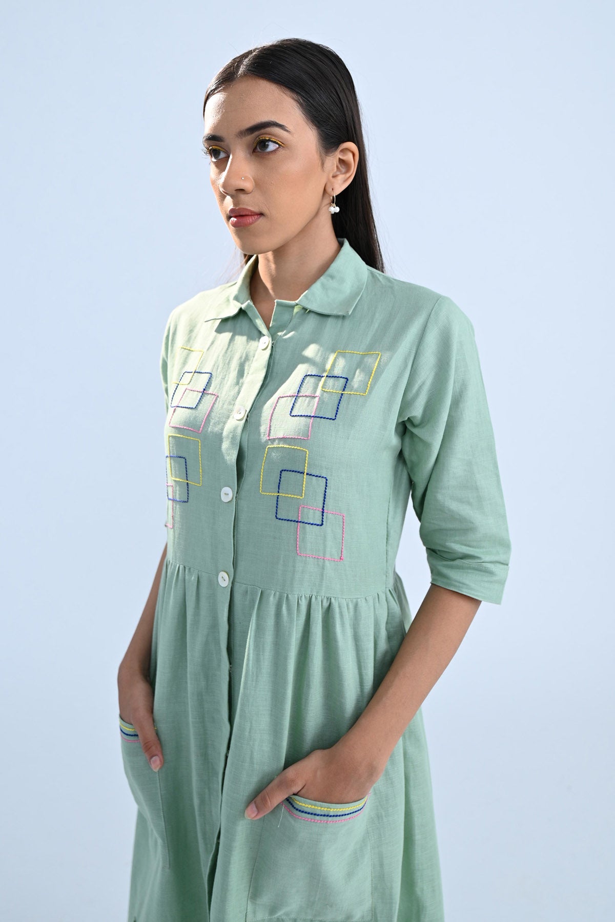 Multicolor Cubes Embroidered Dress