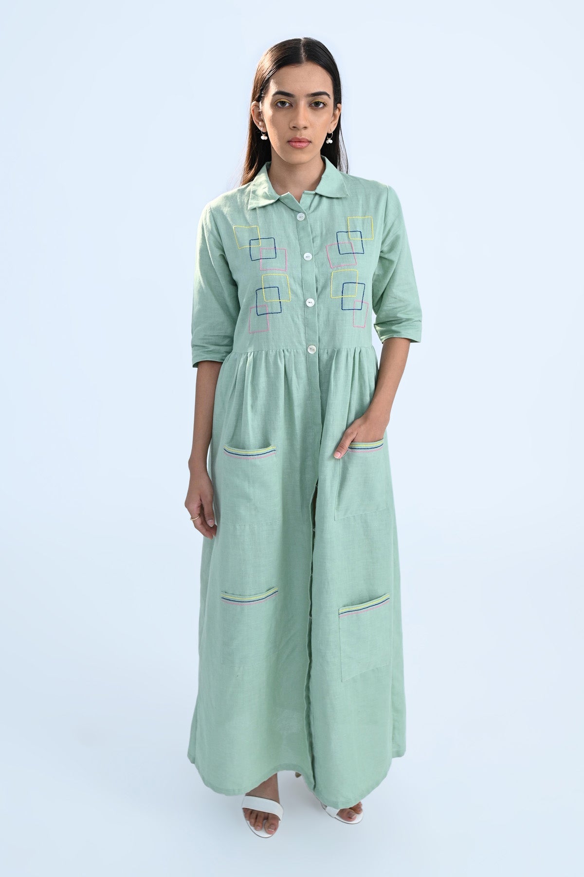 Multicolor Cubes Embroidered Dress