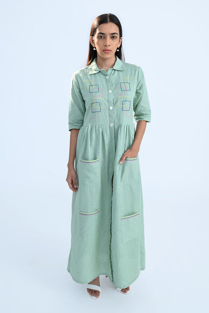 Multicolor Cubes Embroidered Dress