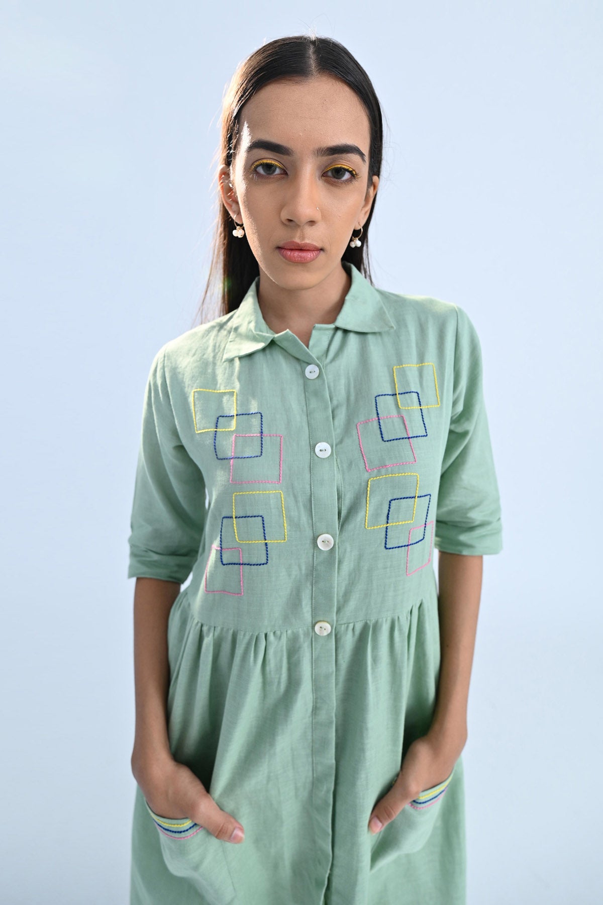 Multicolor Cubes Embroidered Dress