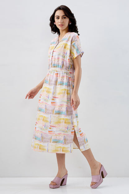 Multicolor Printed Midi Dress
