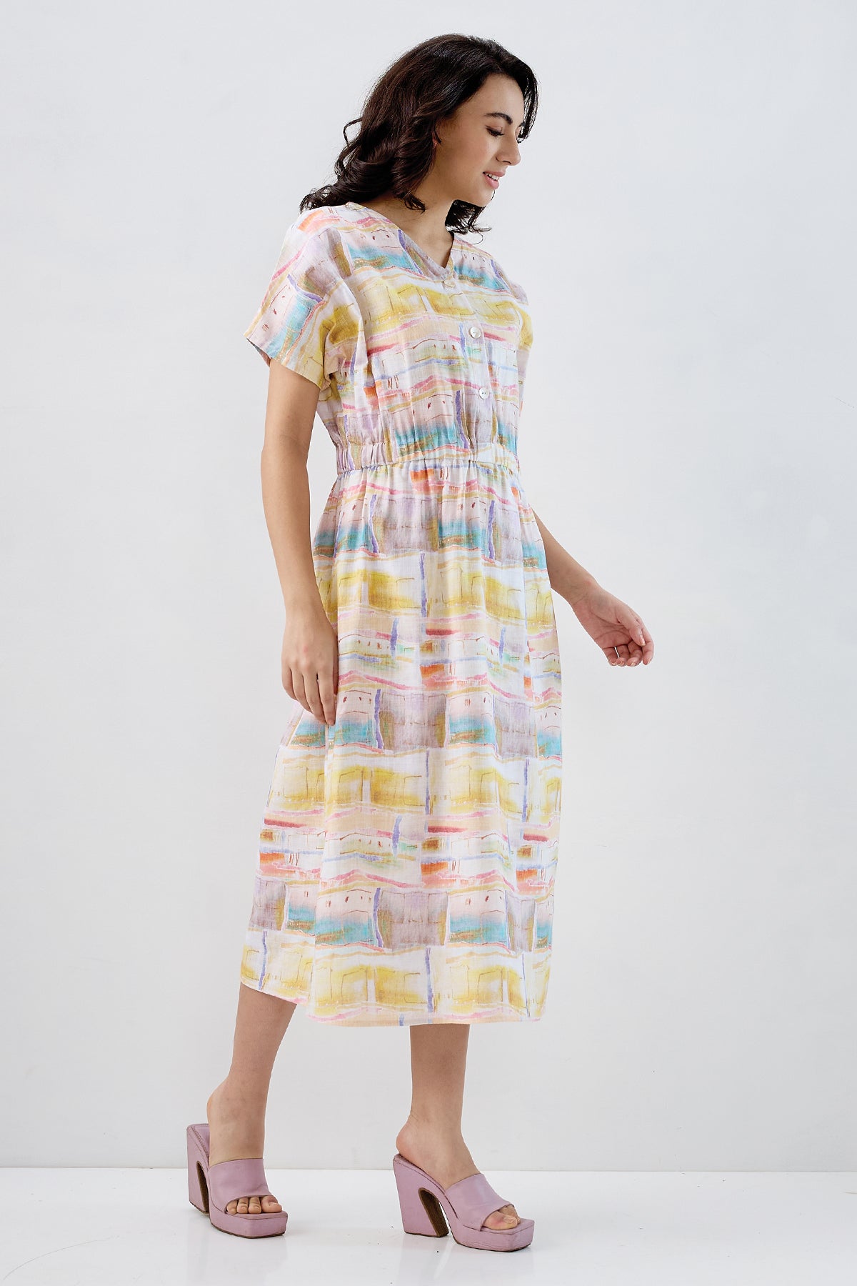 Multicolor Printed Midi Dress