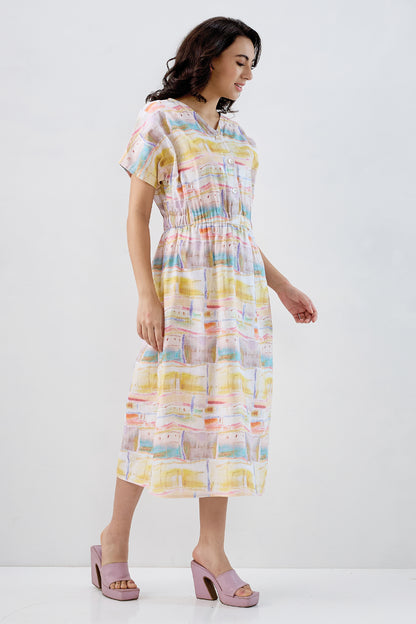 Multicolor Printed Midi Dress