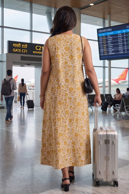 Mustard Floral Print Maxi Dress