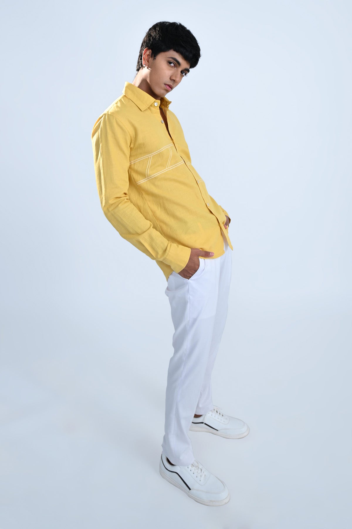 Mustard Geometric Embroidered Shirt