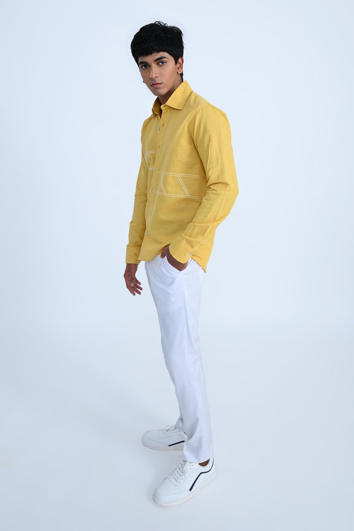 Mustard Geometric Embroidered Shirt