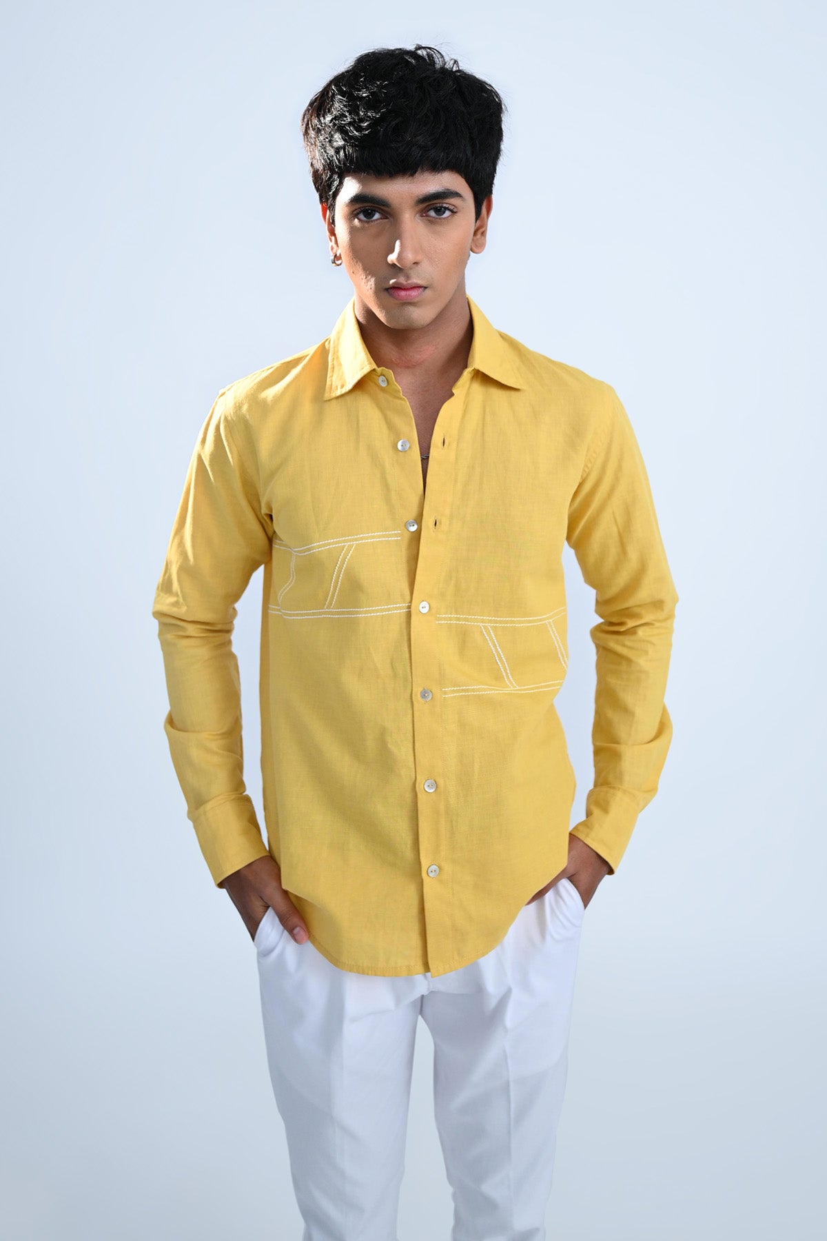 Mustard Geometric Embroidered Shirt