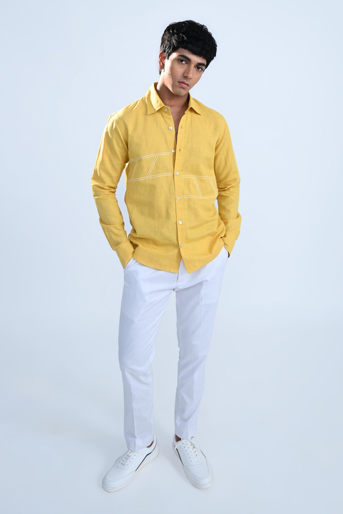 Mustard Geometric Embroidered Shirt