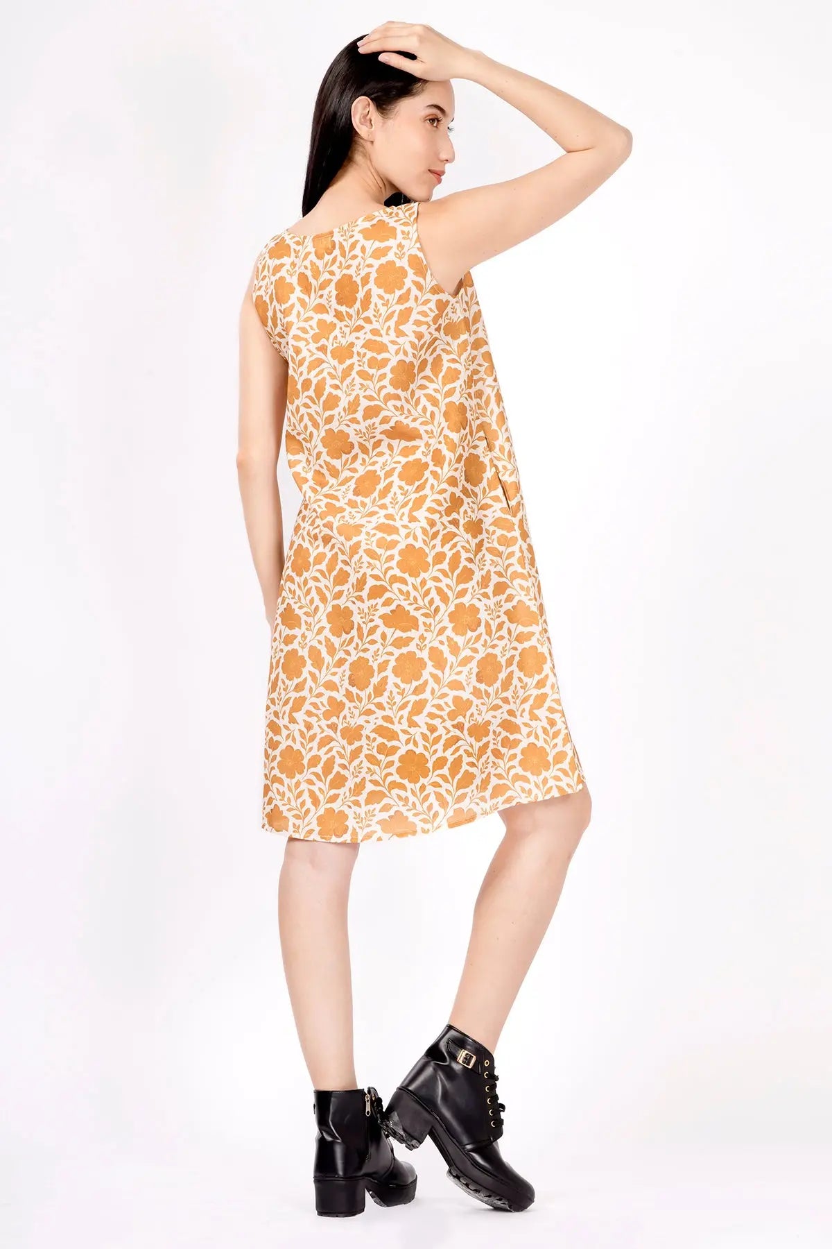 Mustard Linen Boat Neck Dress SNEHA B