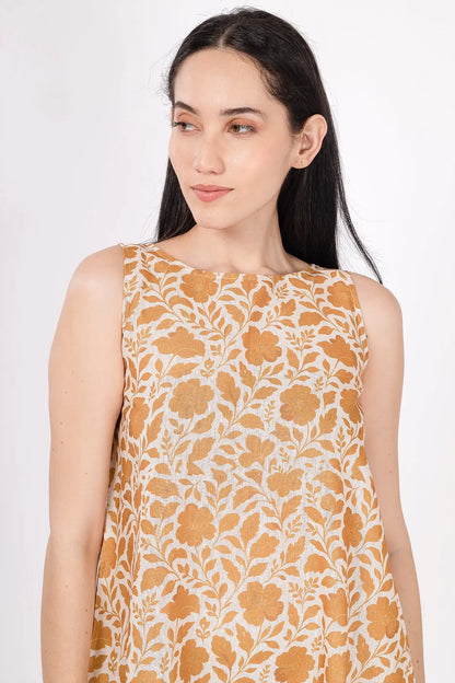 Mustard Linen Boat Neck Dress SNEHA B