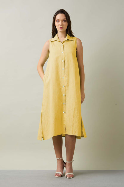 Mustard Sleeveless Shirt Dress