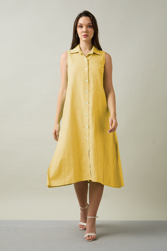 Buy Mustard Sleeveless Shirt Dress by SNEHA B
