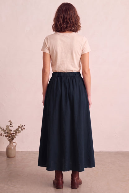 Navy Ankle Length Flare Skirt