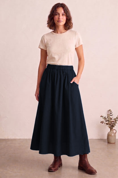 Navy Ankle Length Flare Skirt