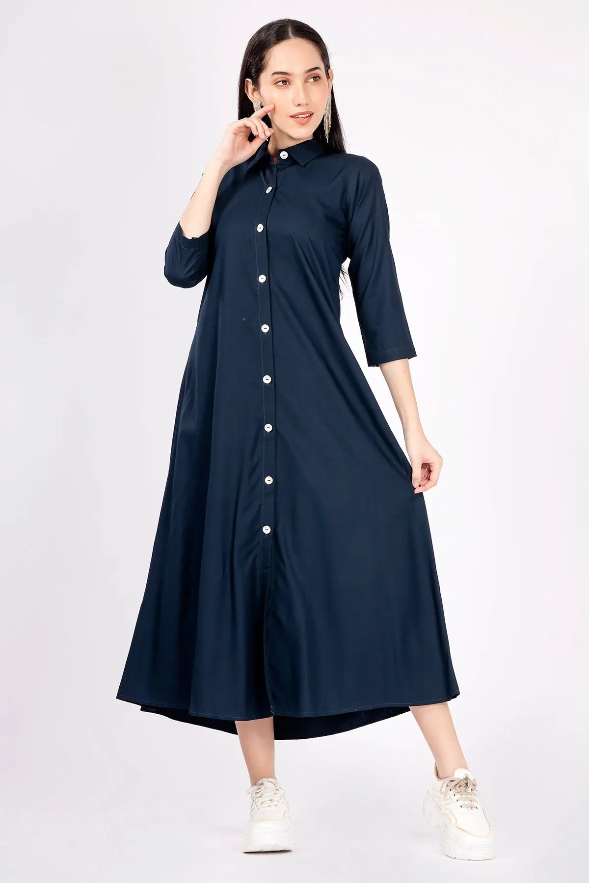 Shop Navy Bamboo Cotton Shirt Dress by SNEHA B
