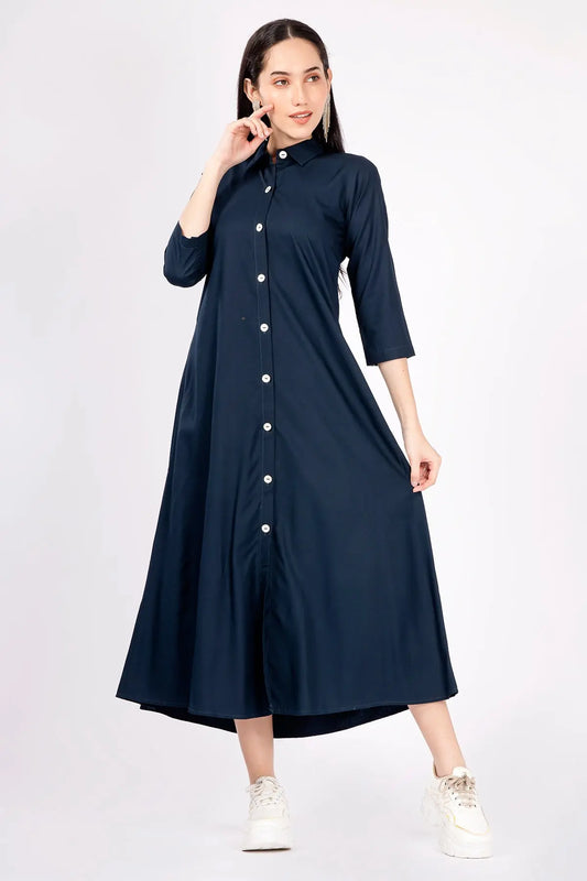 Shop Navy Bamboo Cotton Shirt Dress by SNEHA B