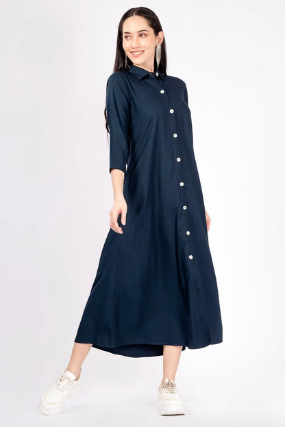 Navy Bamboo Cotton Shirt Dress SNEHA B