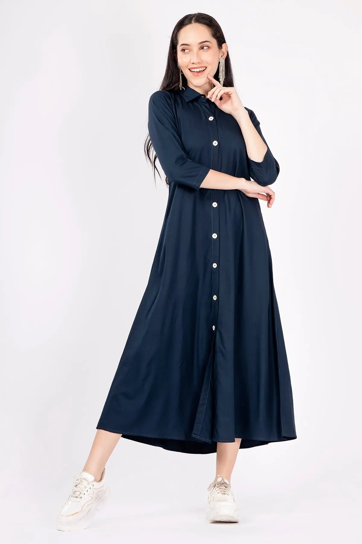 Navy Bamboo Cotton Shirt Dress SNEHA B