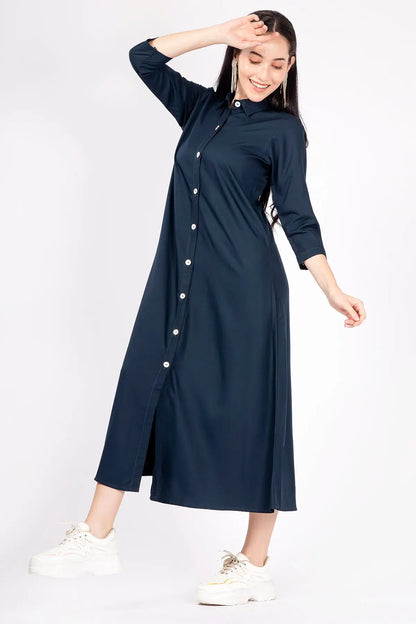 Navy Bamboo Cotton Shirt Dress SNEHA B