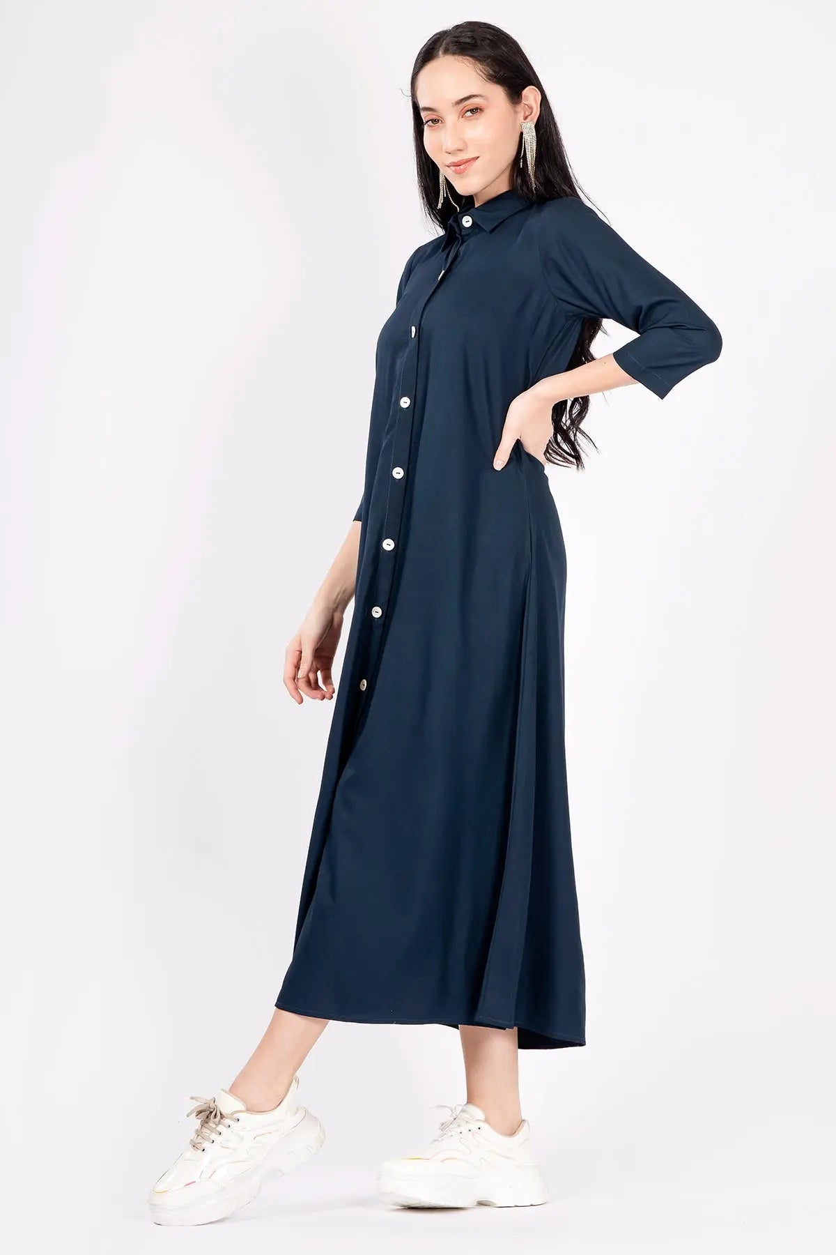 Navy Bamboo Cotton Shirt Dress SNEHA B