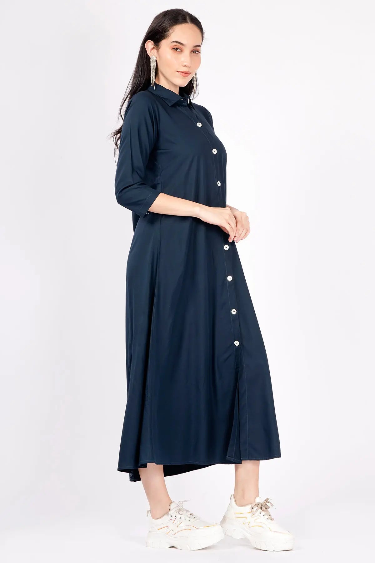 Navy Bamboo Cotton Shirt Dress SNEHA B
