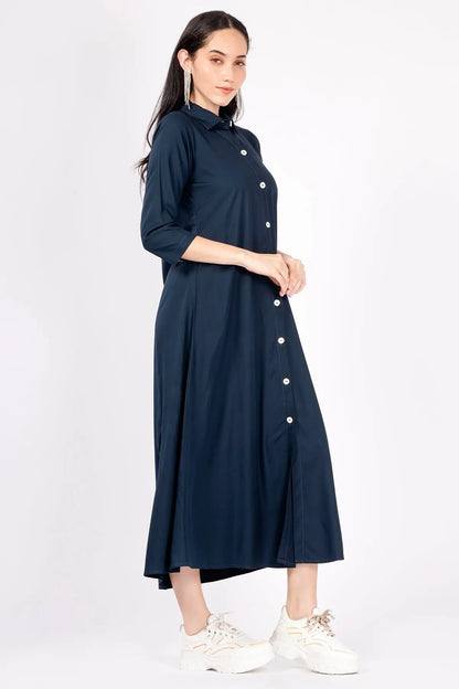 Navy Bamboo Cotton Shirt Dress SNEHA B