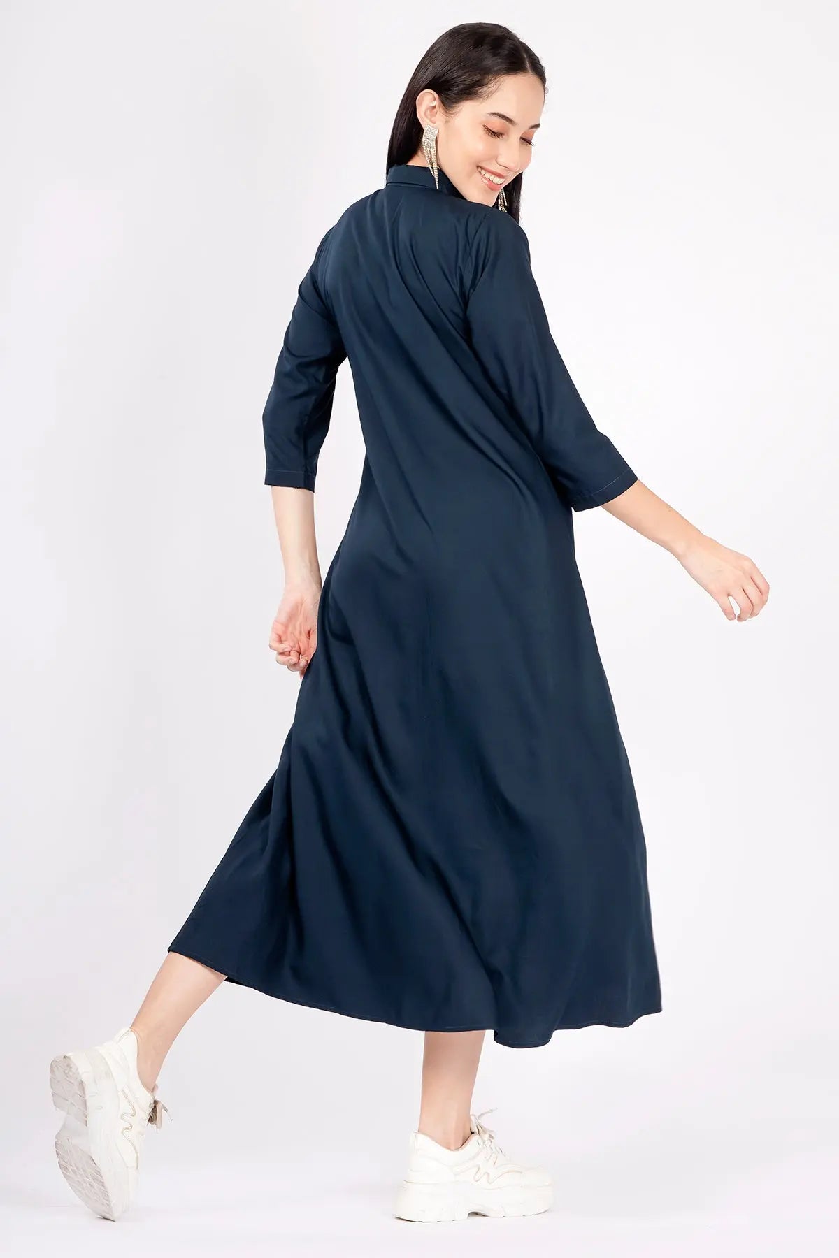 Navy Bamboo Cotton Shirt Dress SNEHA B