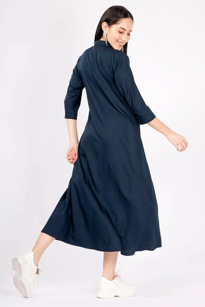 Navy Bamboo Cotton Shirt Dress SNEHA B