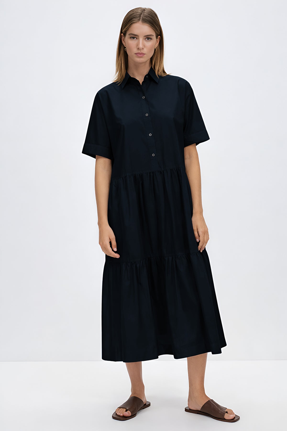 Shop Navy Button Tiered Midi Dress for women by SNEHA B