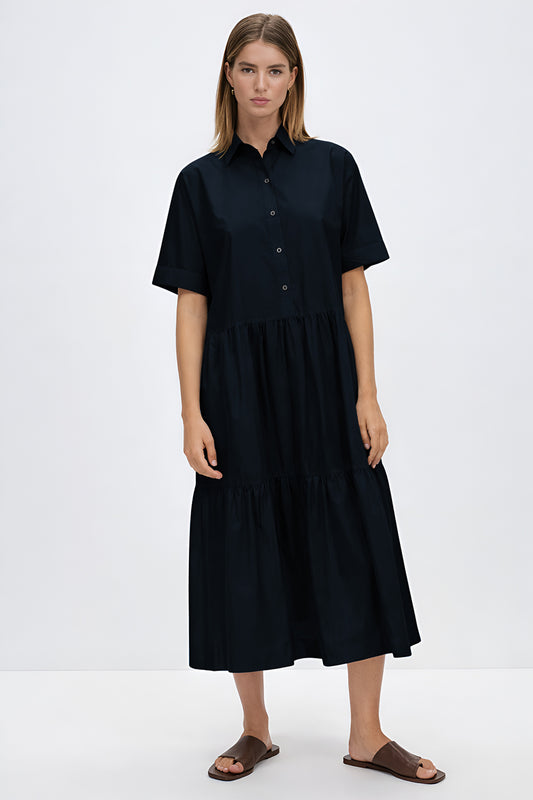 Shop Navy Button Tiered Midi Dress for women by SNEHA B