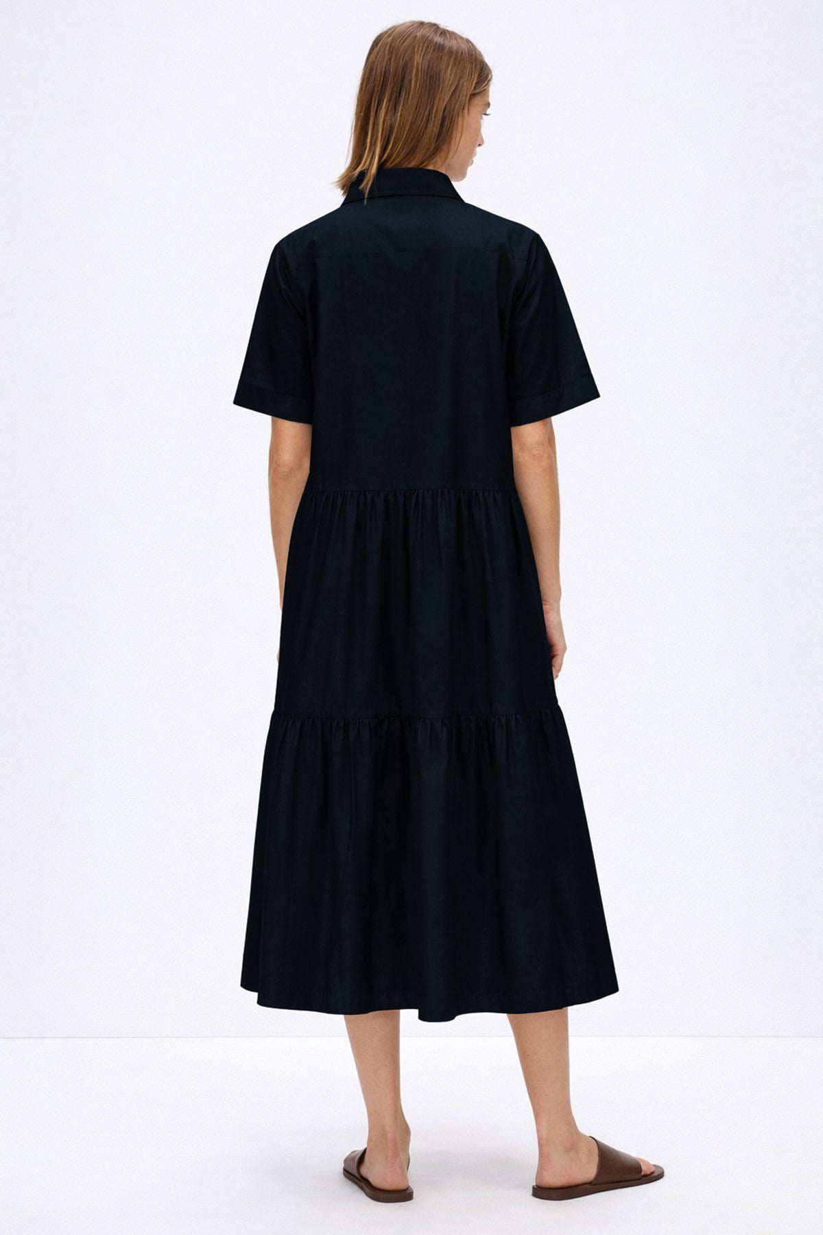 Navy Button Tiered Midi Dress